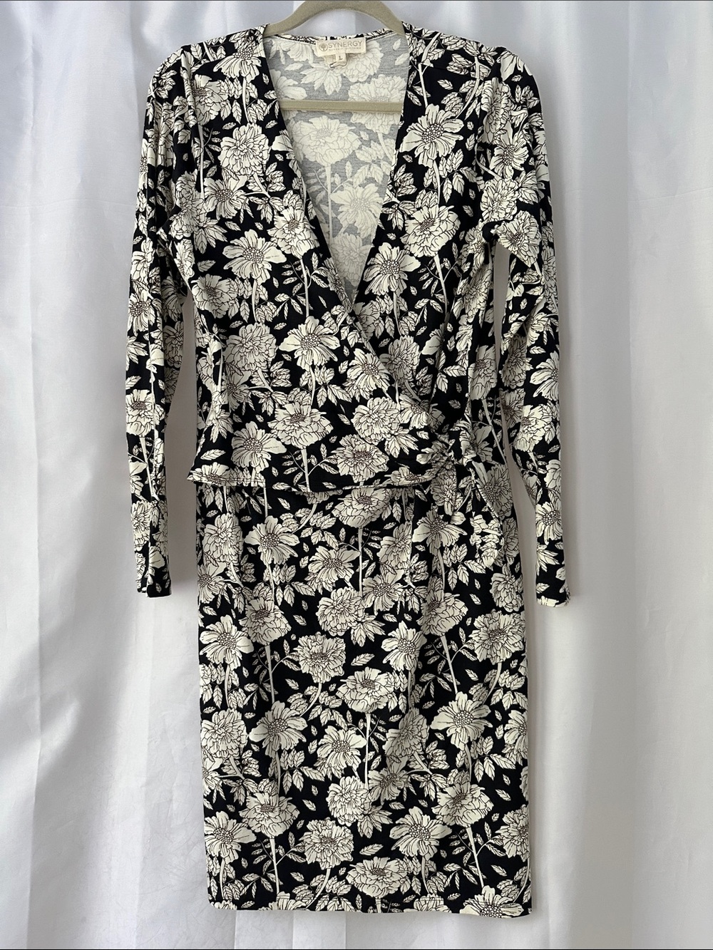 Synergy Organic Clothing Wrap Dress L Black and White Floral Cottagecore